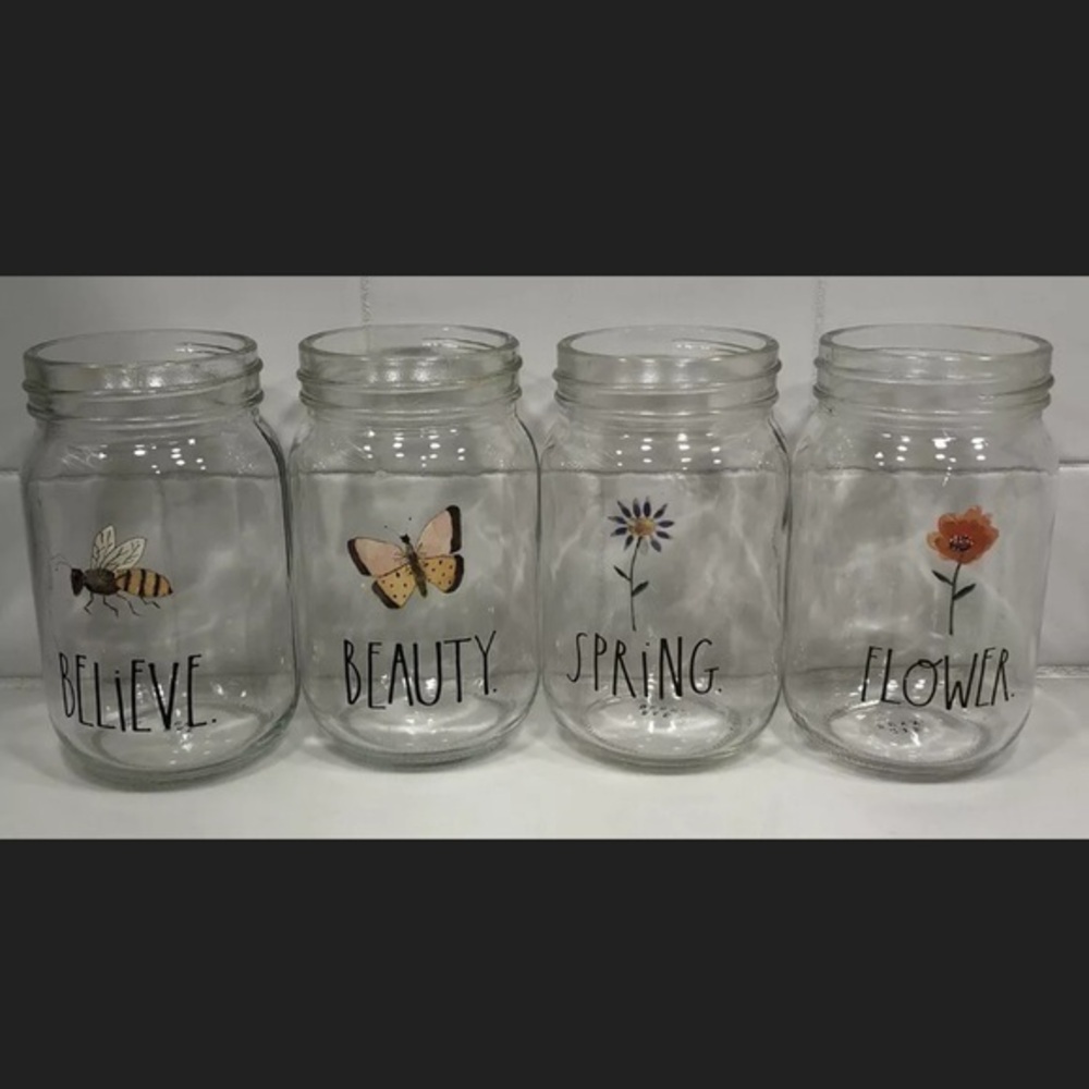 Rae Dunn Mason 4 Jars Beauty/Flower/Spring/Believe